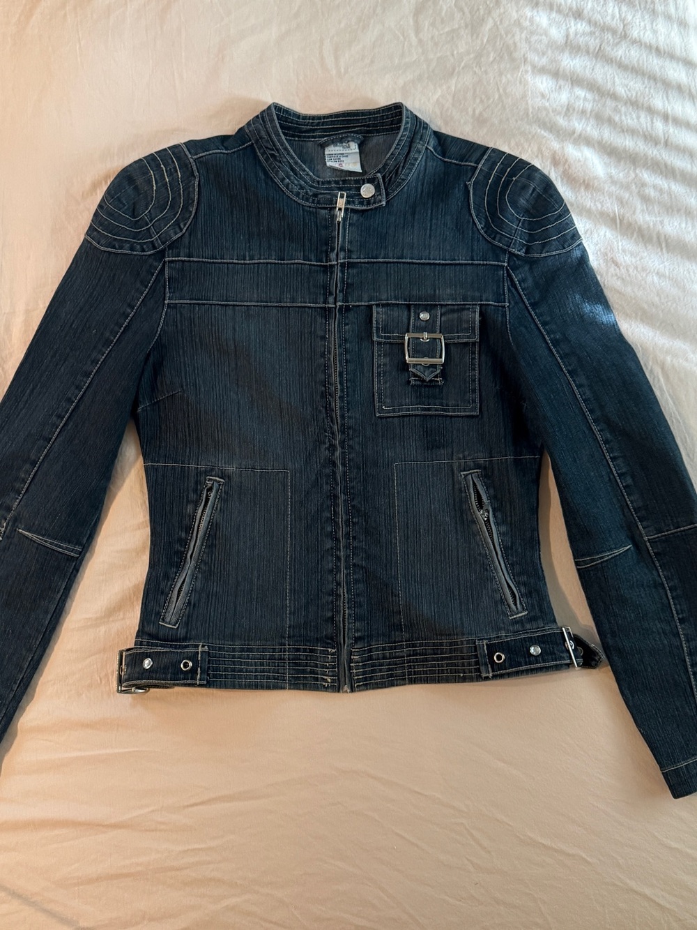 725 Originals Y2K Dark Denim Zip-Up Moto Jacket with Pocket Detail